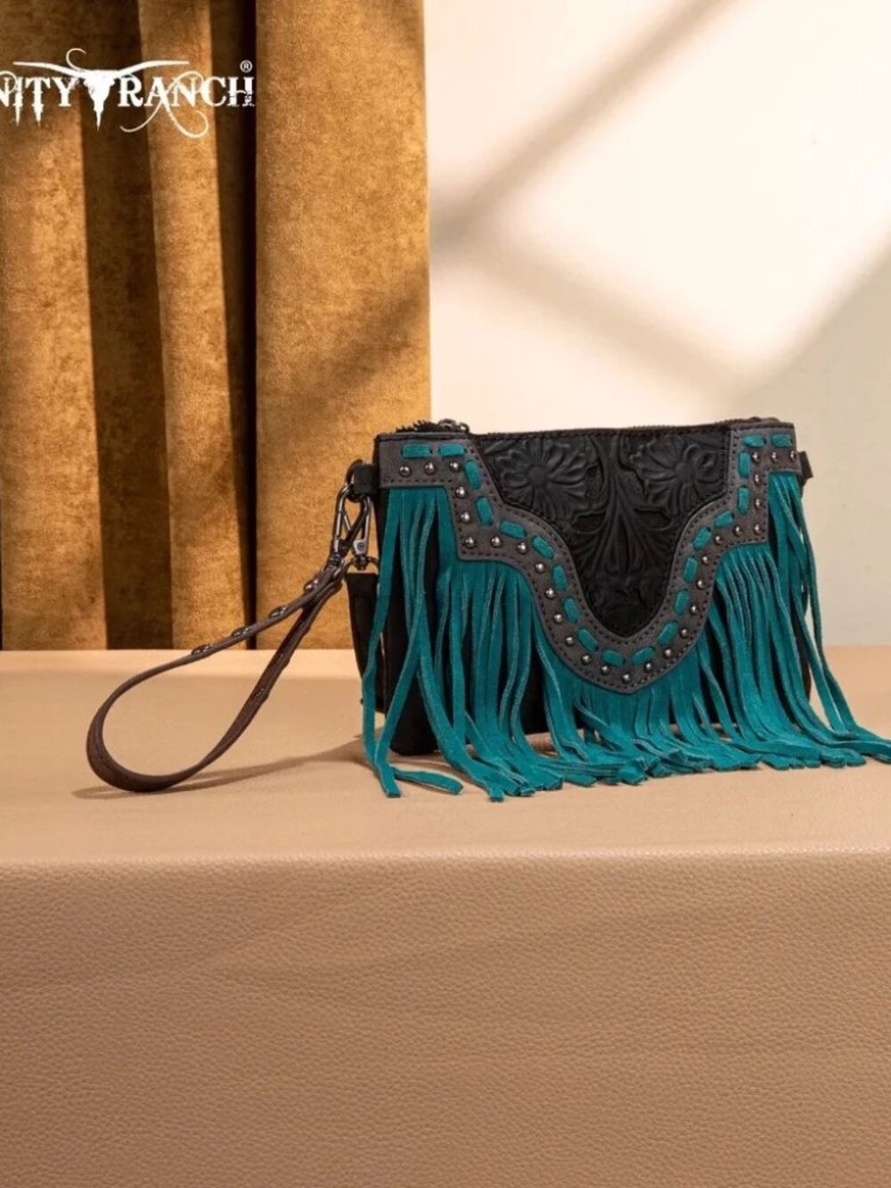 Trinity Ranch Floral Tooled Collection Clutch/Crossbody - Black - Picture 2 of 6